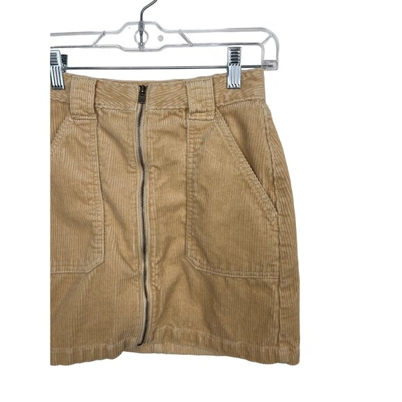 Hollister XS Camel Corduroy High Rise Mini Skirt Zip Front Pockets - Picture 3 of 12